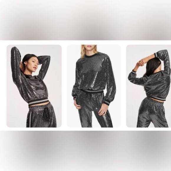 Pam & Gela Womens Black Stretch Crew-Neck Long Sleeve Embellished Sweater S - Picture 1 of 6